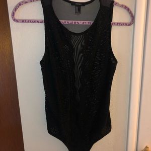 One piece sheer black body suit